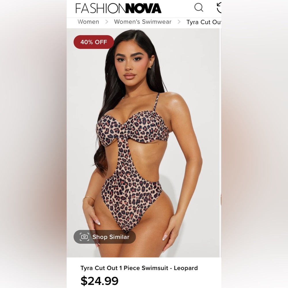 Brand New Fashion Nova Leopard Tyra Cut Out 1 Piece Swimsuit - Size Small